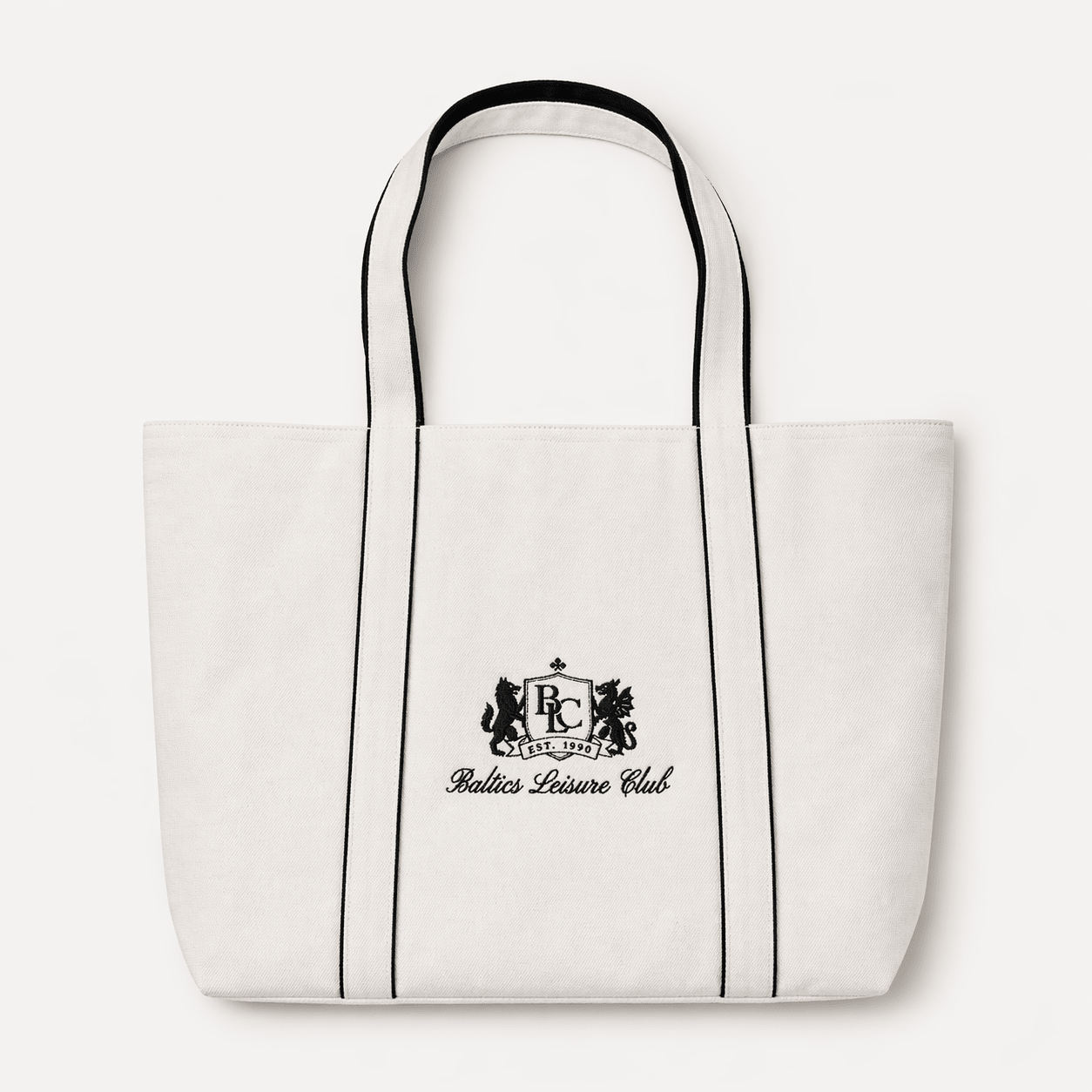 The Club Embroidered Tote Bag – White/Navy - Baltics Leisure Club