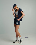 The Heritage Embroidered  Mini Shorts – Navy - Baltics Leisure Club