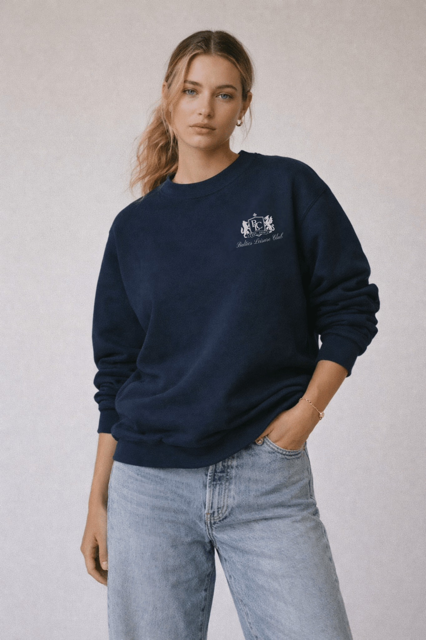 The Club Women Sweatshirt – Navy/White - Baltics Leisure Club